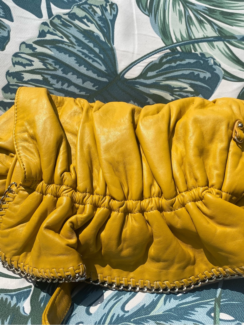 Junior Drake Italian Butter Soft Stylish Ruched Yellow Leather Shoulder Bag